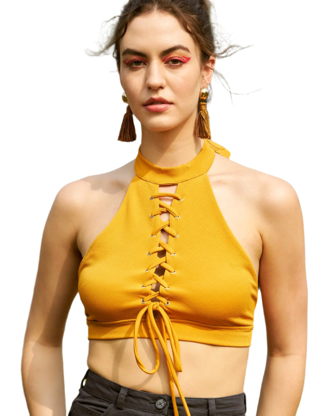 Casual Sleeveless Solid Women Yellow Top