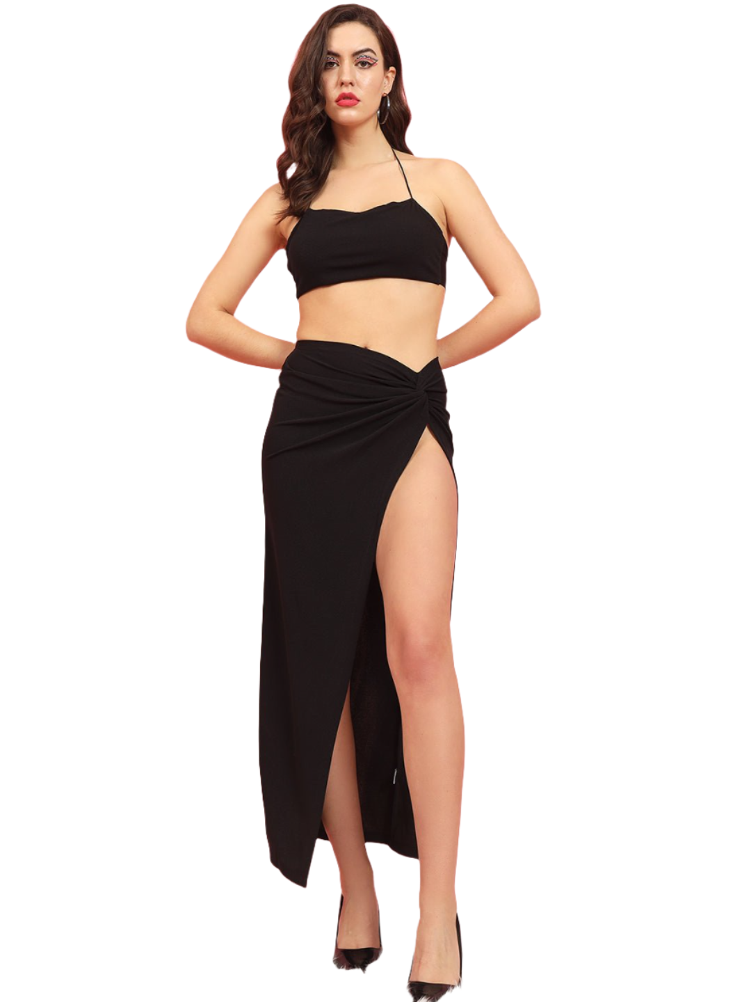 Stacked Flame Women Two Piece Dress Black Dress