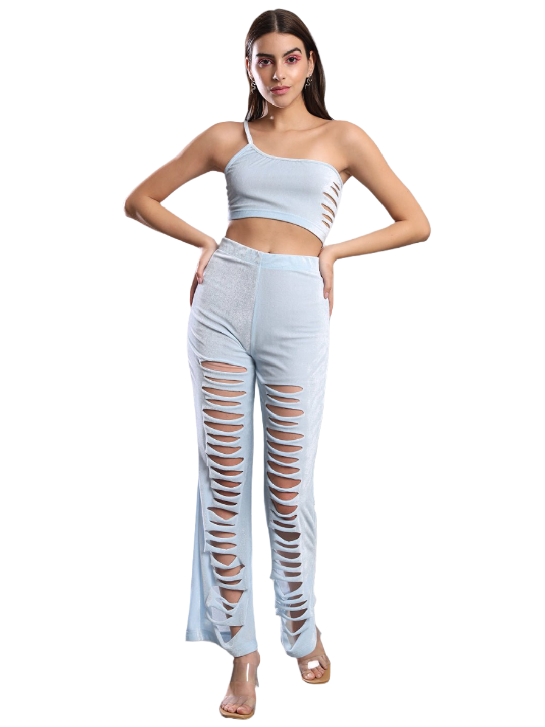 Stacked Flame Women Two Piece Dress Light Blue Dress