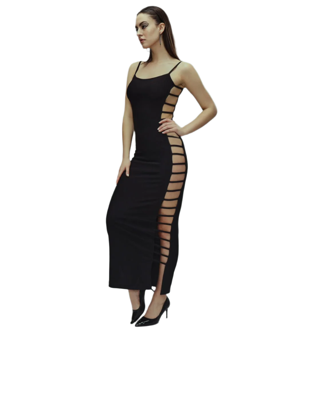 Stacked Flame Women Maxi Black Dress