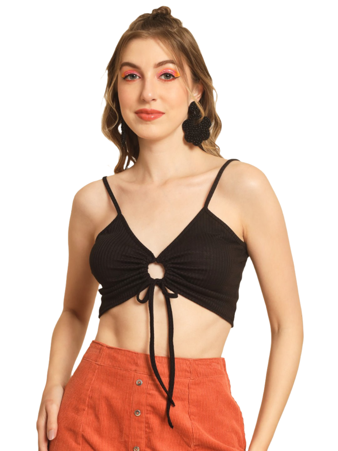 Stacked flame Casual Sleeveless Solid Women Black Top
