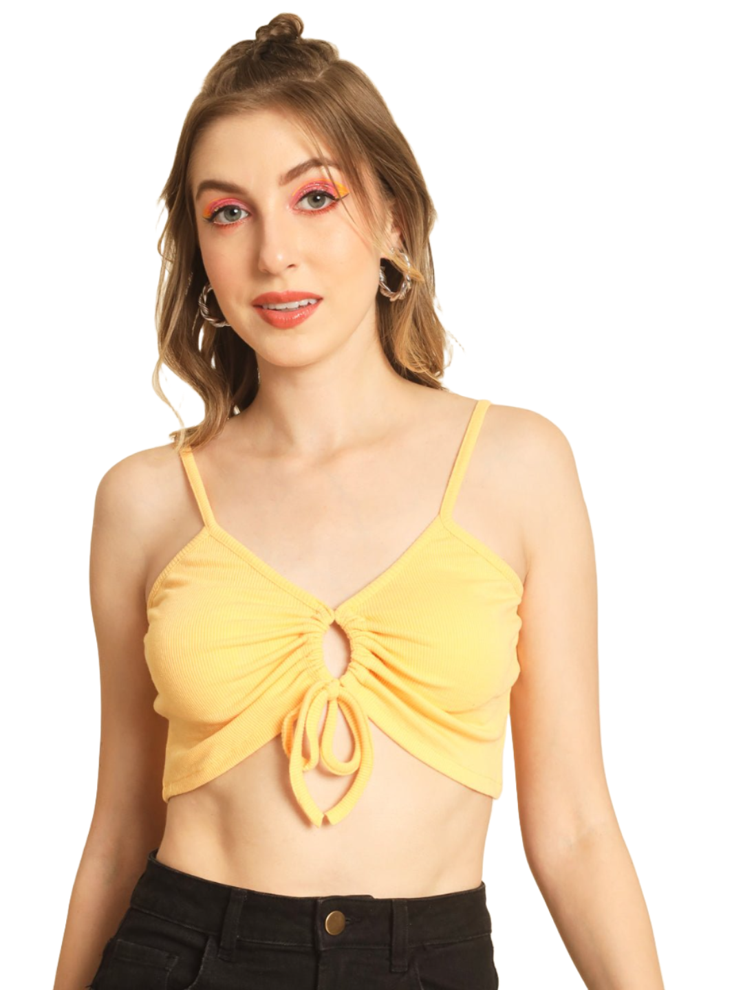 Stacked Flame Casual Sleeveless Solid Women Yellow Top