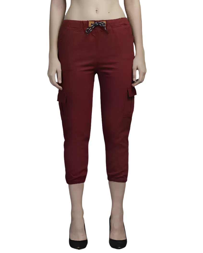 Stacked flame Regular Fit Women Maroon Pure Cotton Trousers