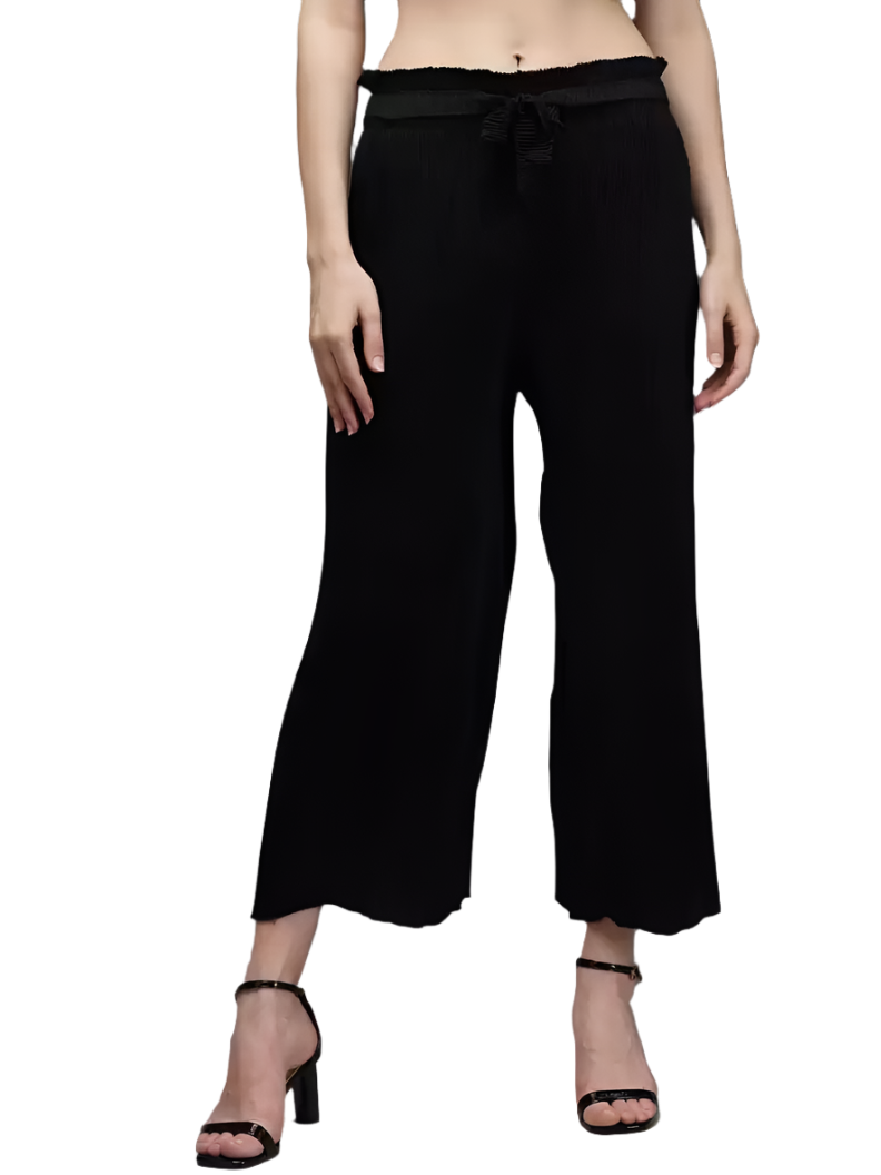 Stacked Flame Regular Fit Women Black Georgette Trousers