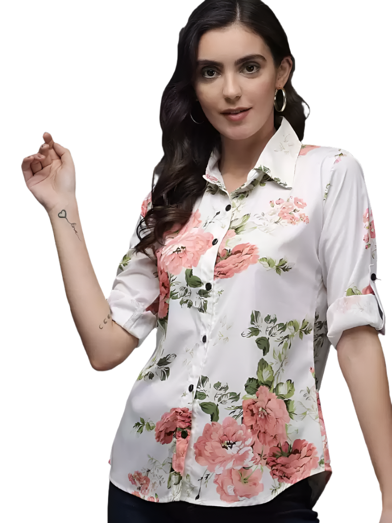Stacked Flame Women Regular Fit Printed Button Down Collar Formal Shirt