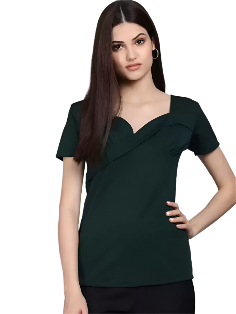 TANDUL Casual Regular Sleeves Solid Women Dark Green Top