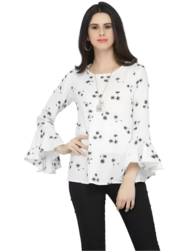 TANDUL Casual Bell Sleeves Printed Women White Top
