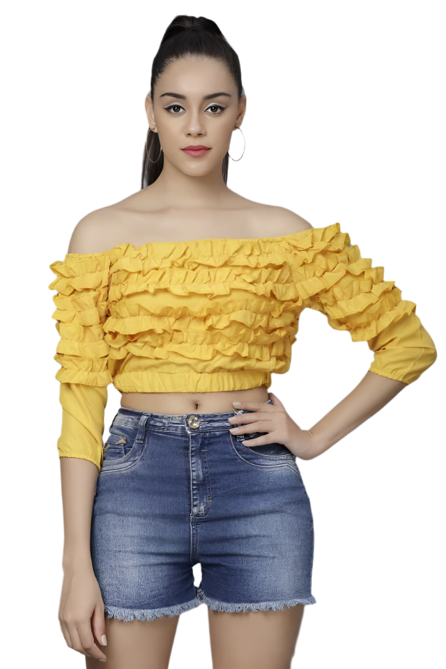 Stacked Flame Casual Regular Sleeves Solid Women Yellow Top