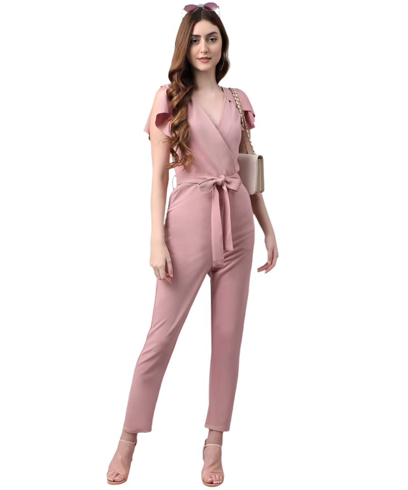 Stacked Flame Blush Pink Solid Women Jumpsuit