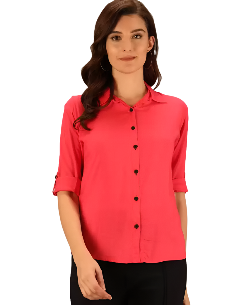 Stacked Flame Women Regular Fit Solid Spread Collar Casual Shirt