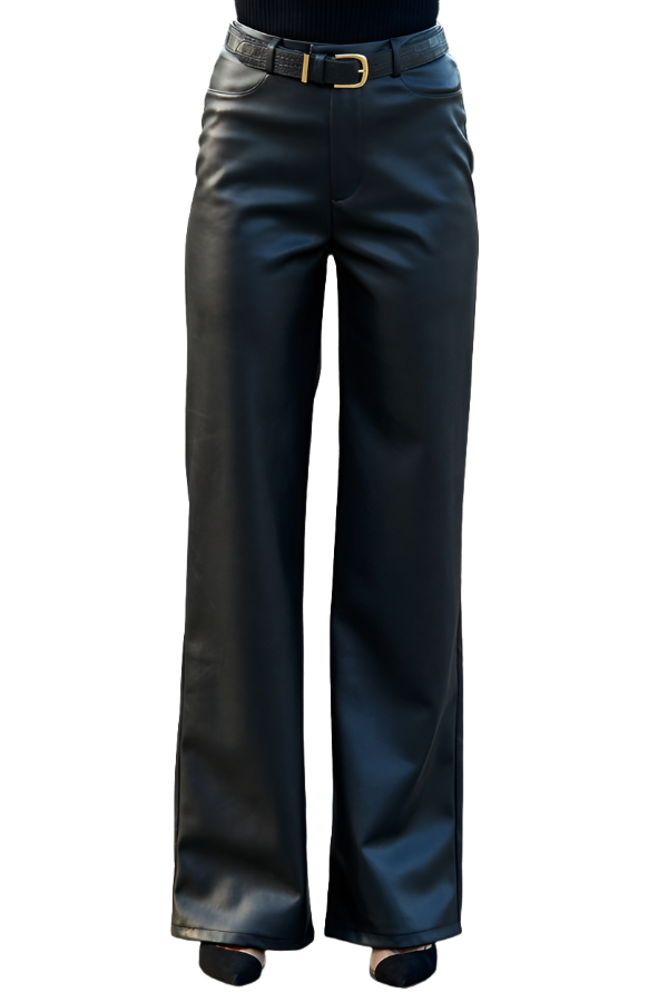 Stacked Flame Women Regular Fit Black Faux Leather Trousers