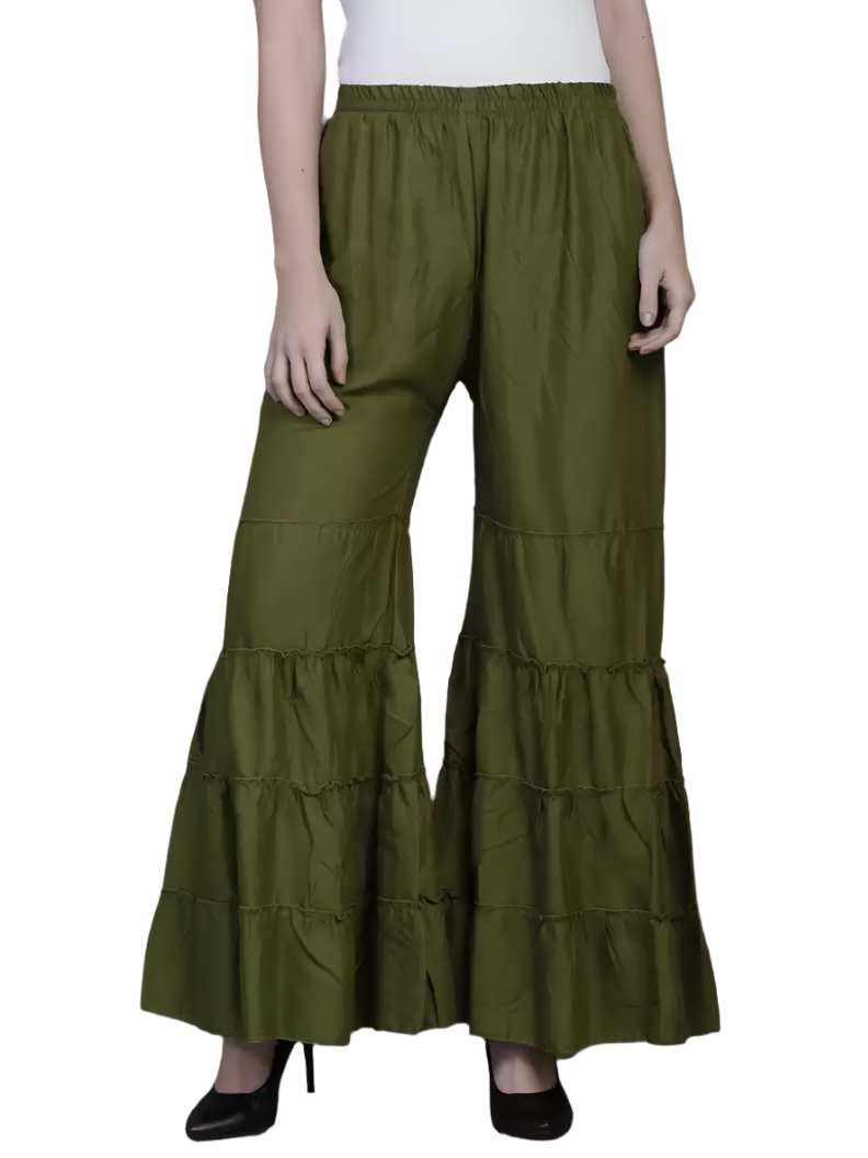 Stacked Flame Regular Fit Women Green Rayon Trousers
