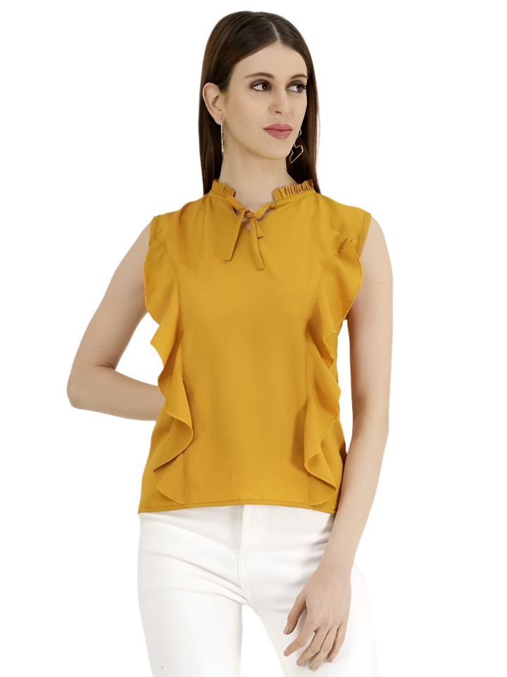 TANDUL Casual Sleeveless Solid Women Yellow Top