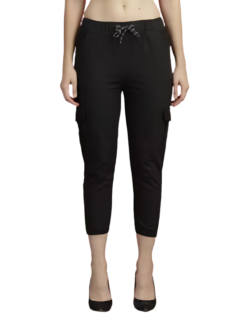 Stacked Flame Regular Fit Women Black Pure Cotton Trousers