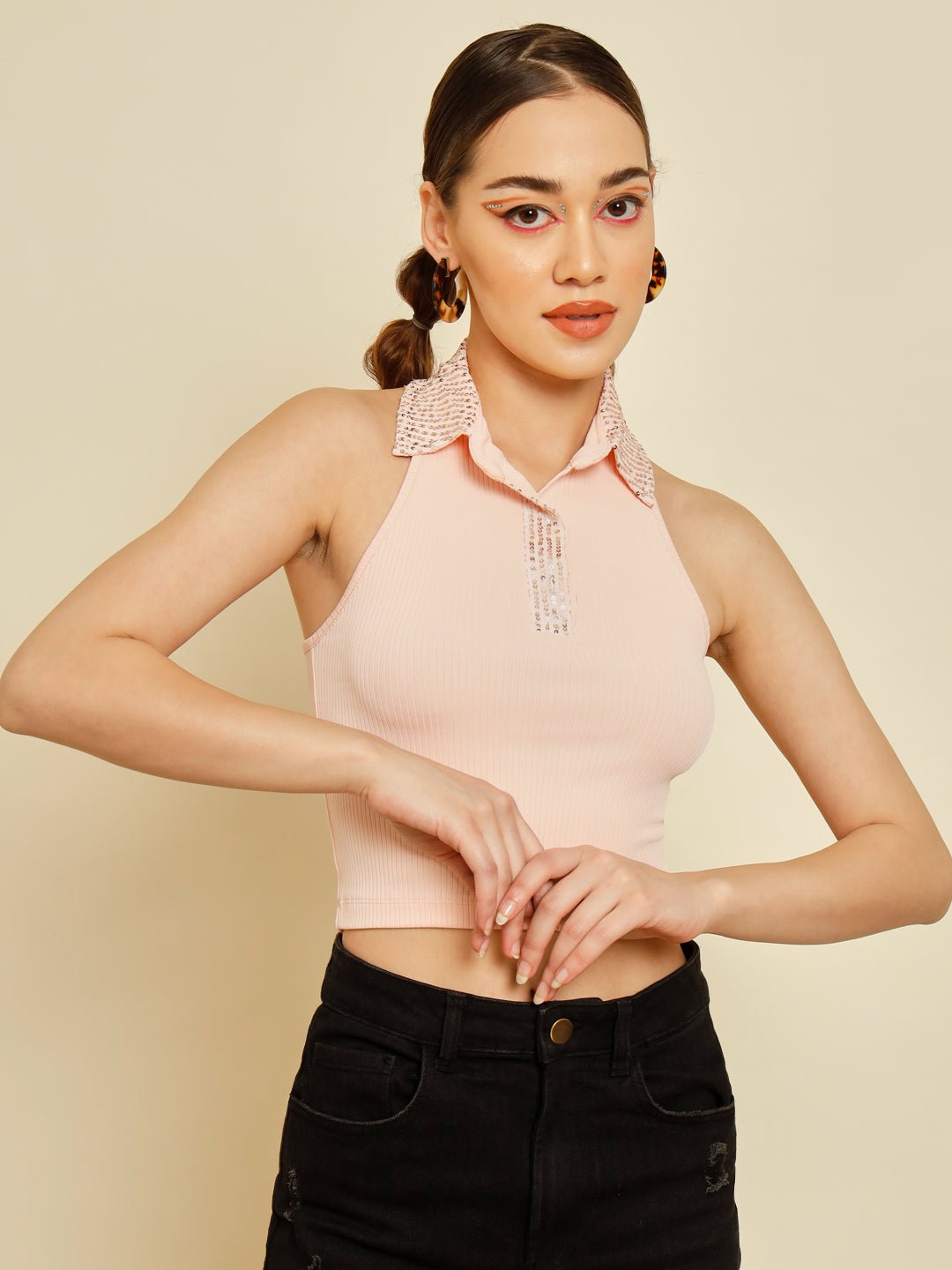 Stacked Flame Casual Sleeveless Solid Women Pink Top