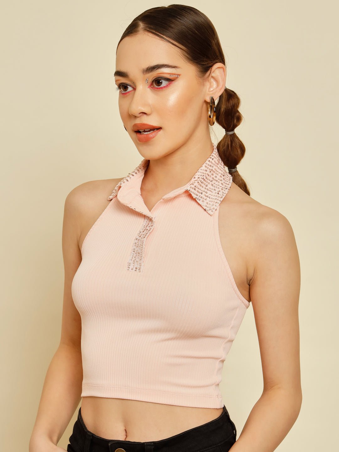 Stacked Flame Casual Sleeveless Solid Women Pink Top