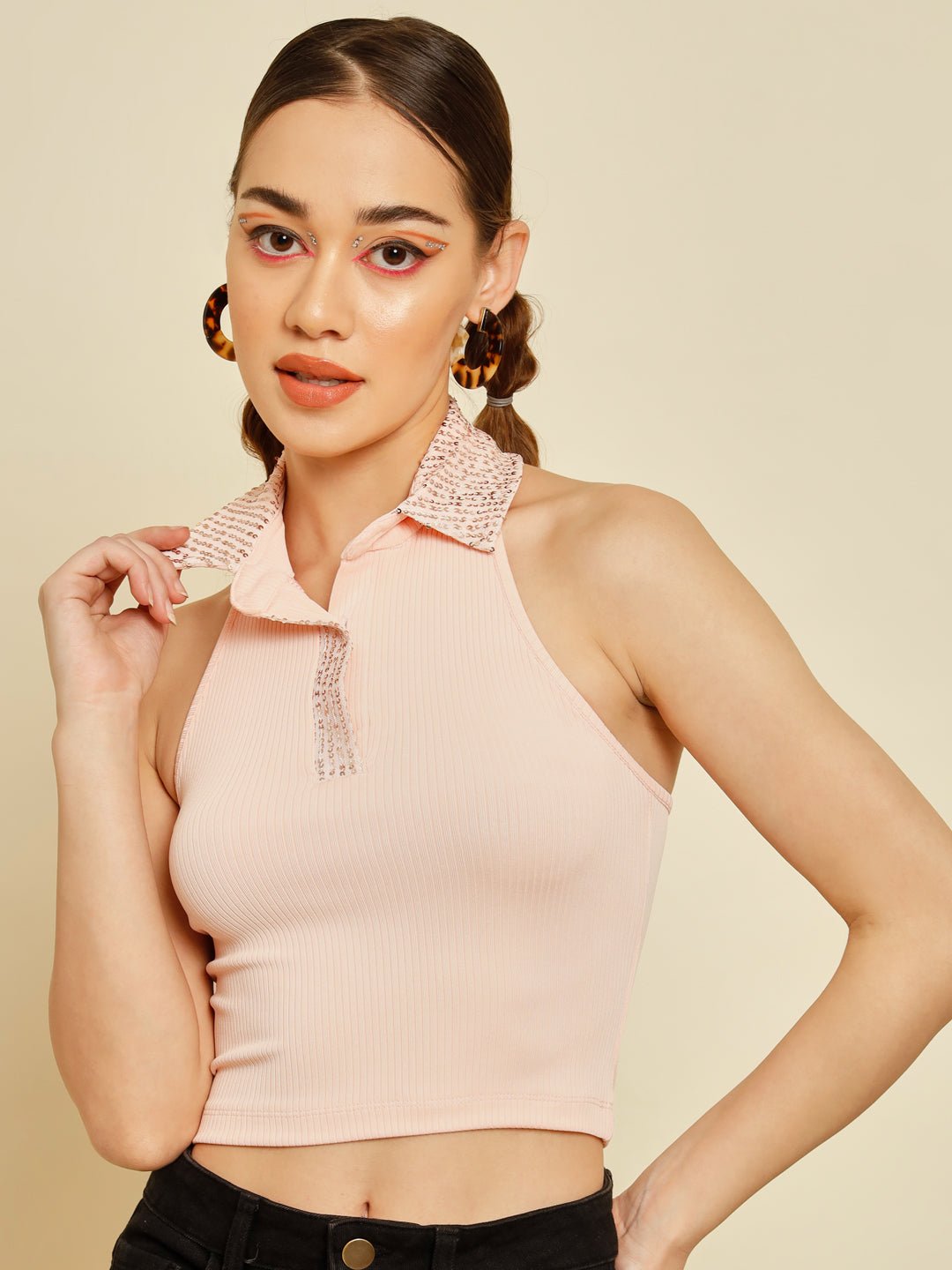 Stacked Flame Casual Sleeveless Solid Women Pink Top