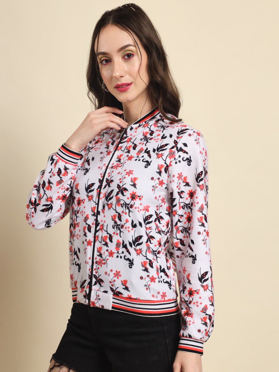 TANDUL Women Printed Fleece Jacket