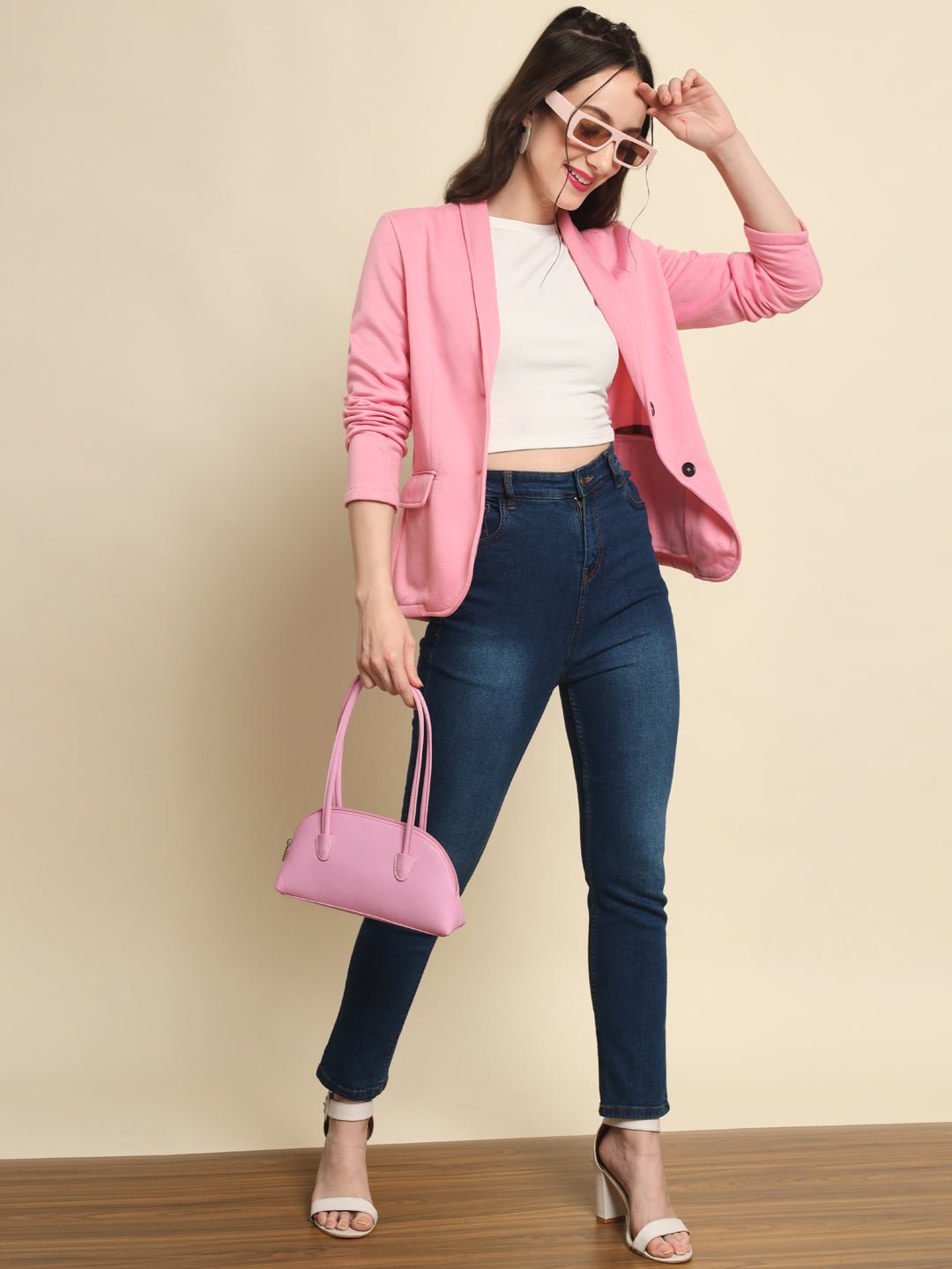 TANDUL Women Solid Single Breasted Casual Blazer (Pink)