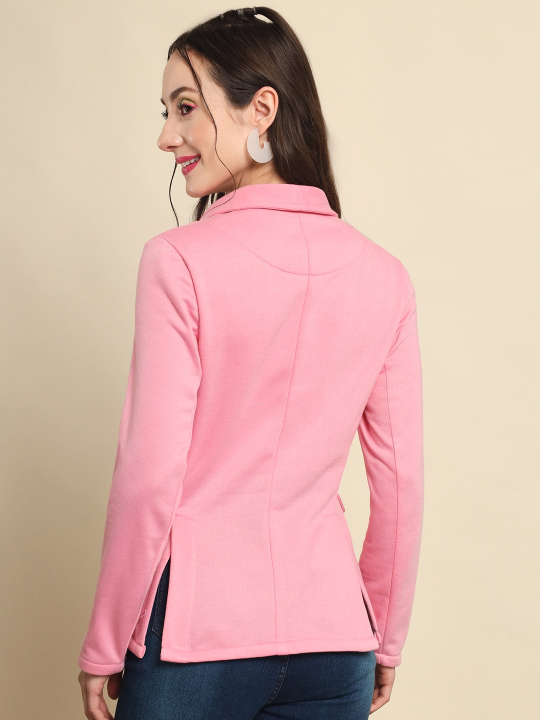 TANDUL Women Solid Single Breasted Casual Blazer (Pink)