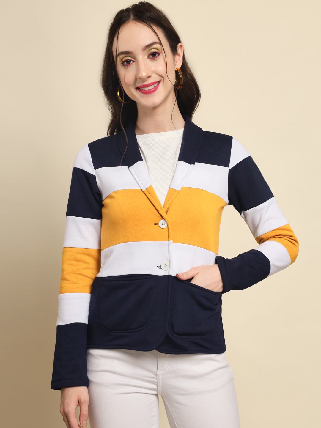 TANDUL Women Colorblock Single Breasted Casual Blazer (Multicolor)