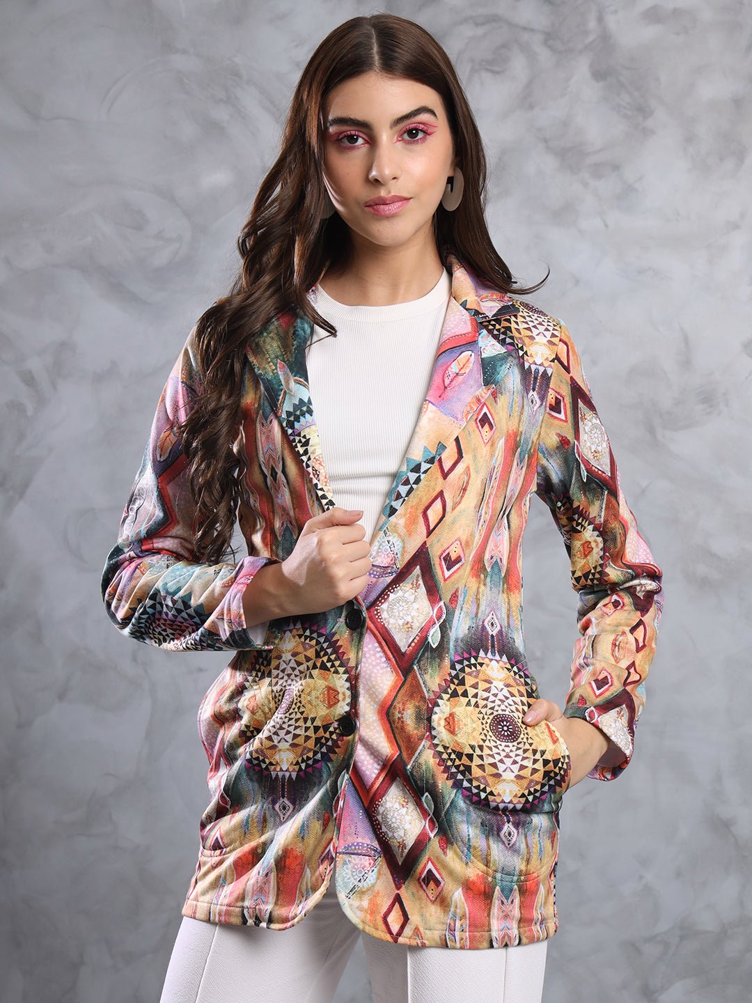 TANDUL FLEECE BLEND Printed Coat For Women