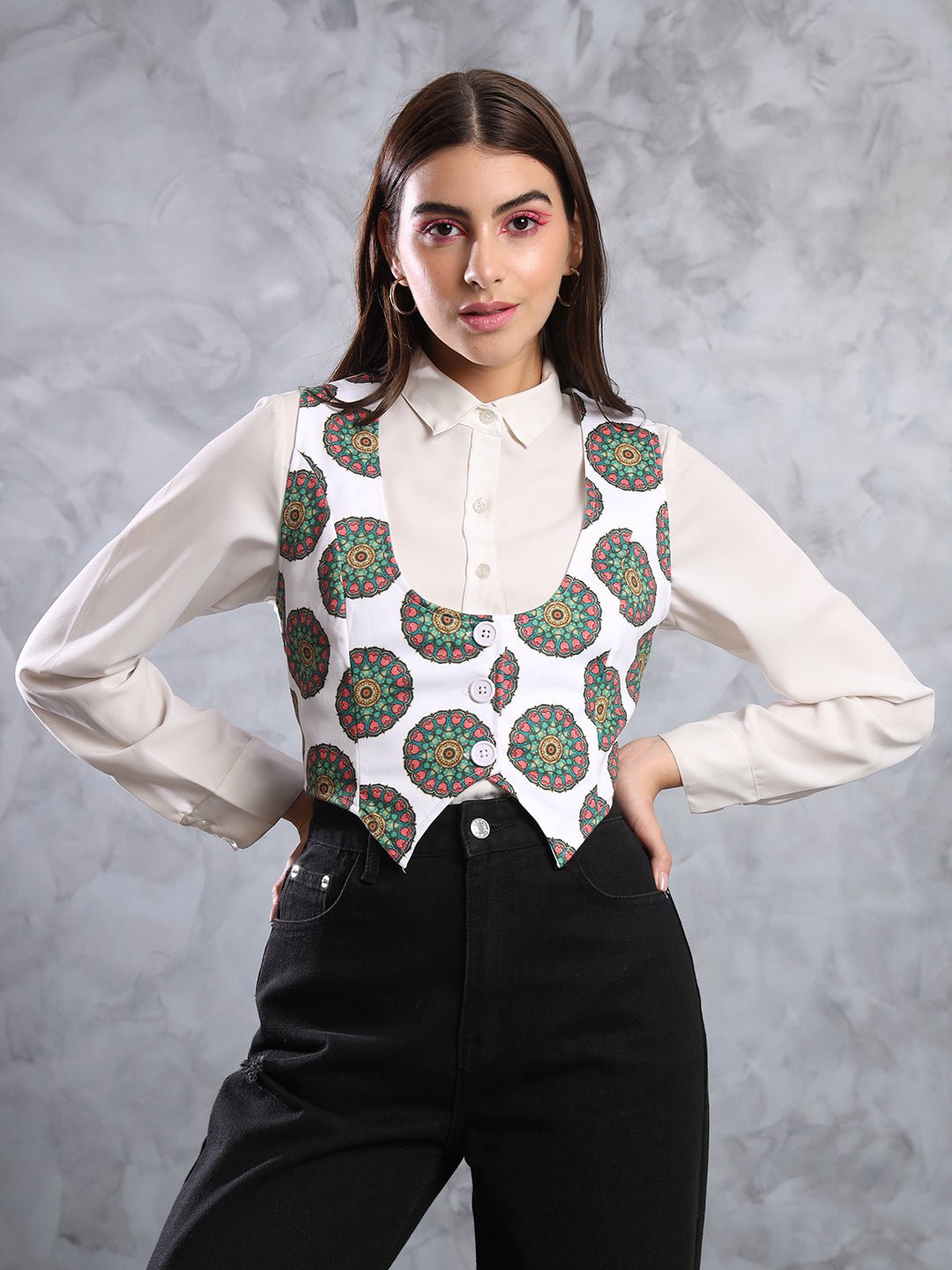 TANDUL FLEECE BLEND Printed Coat For Women