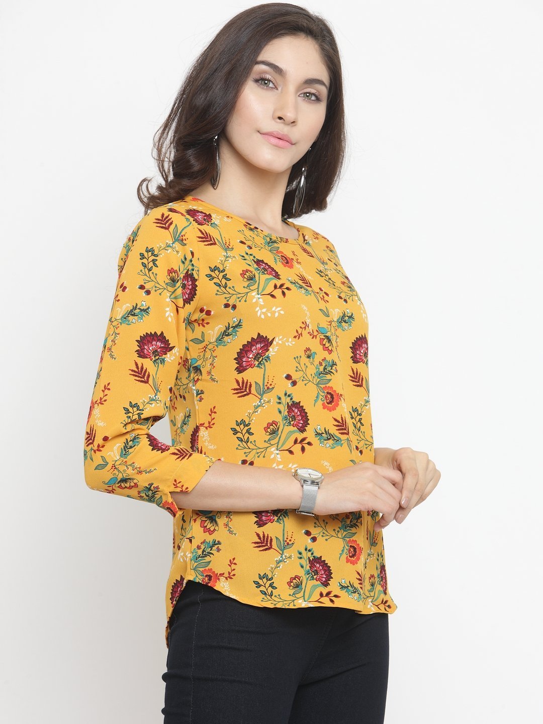 ZARVEY Casual 3/4 Sleeve Floral Print Women Multicolor Top