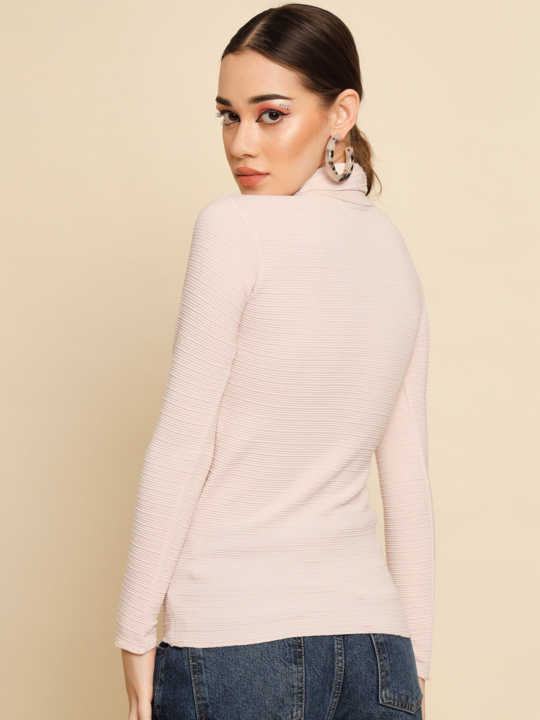 TANDUL Women Solid High Neck Pink Sweater