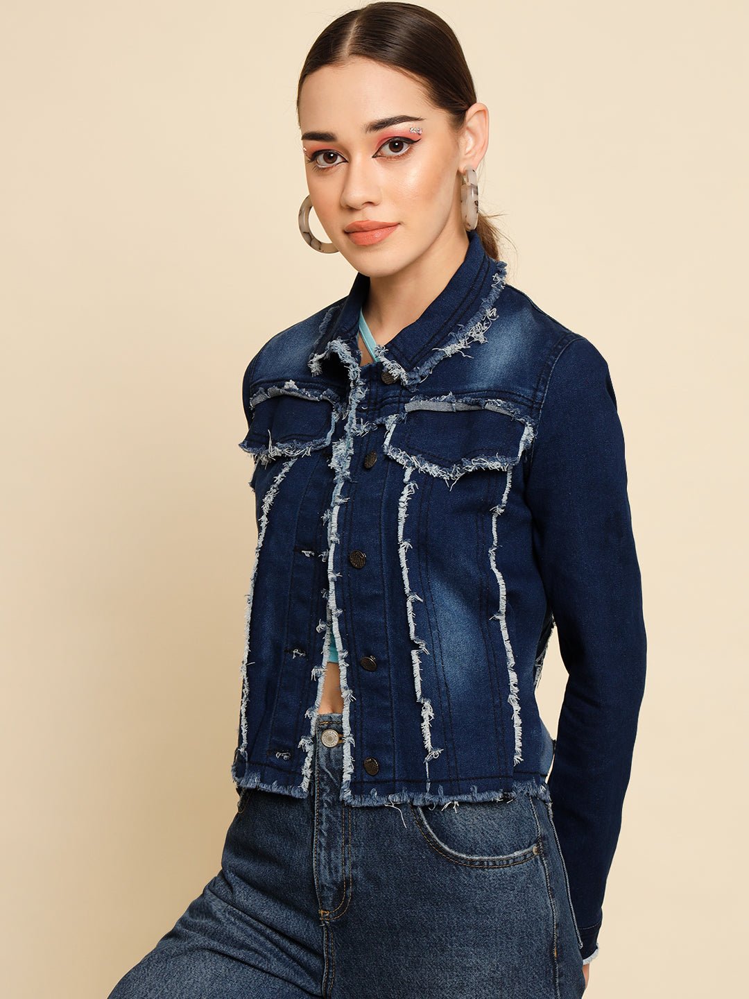 TANDUL Women Solid Denim Casual Jacket