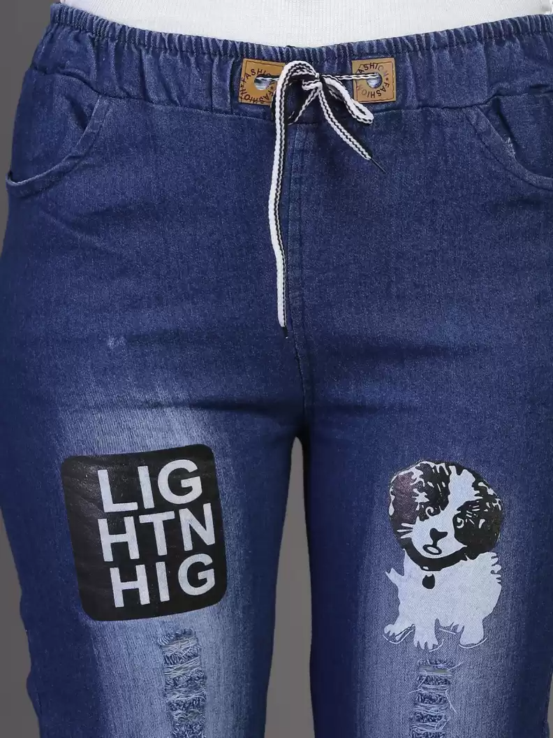 Stacked Flame Jogger Fit Women Blue Jeans