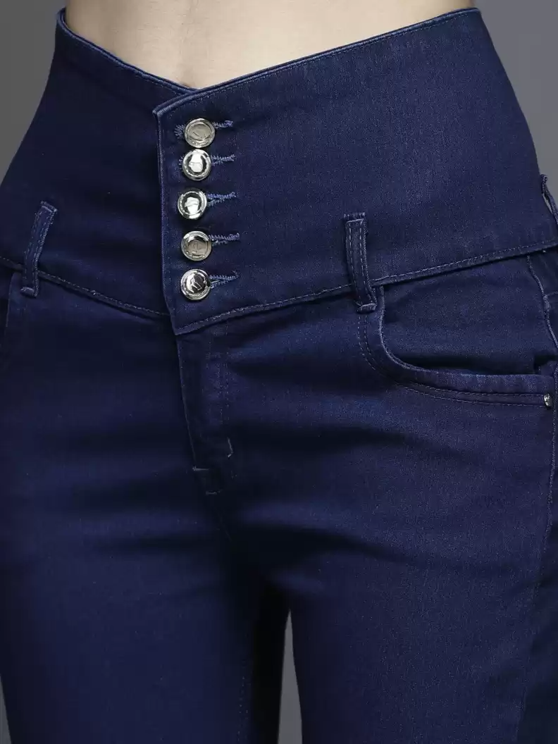 Stacked Flame Regular Women Blue Jeans