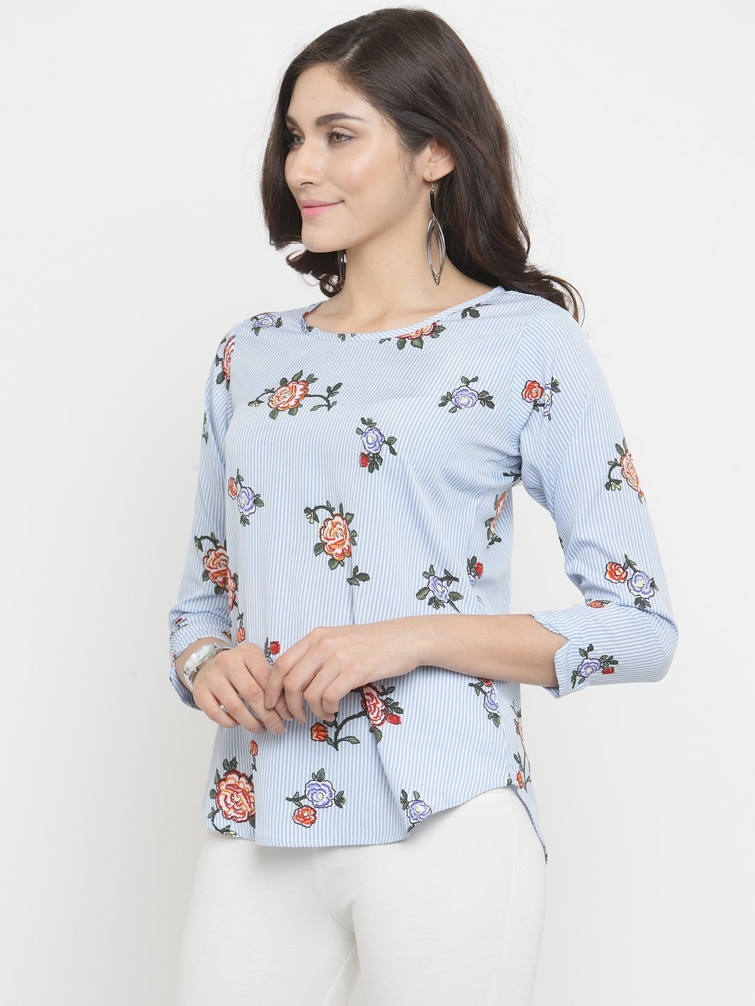 ZARVEY Casual 3/4 Sleeve Floral Print Women Multicolor Top