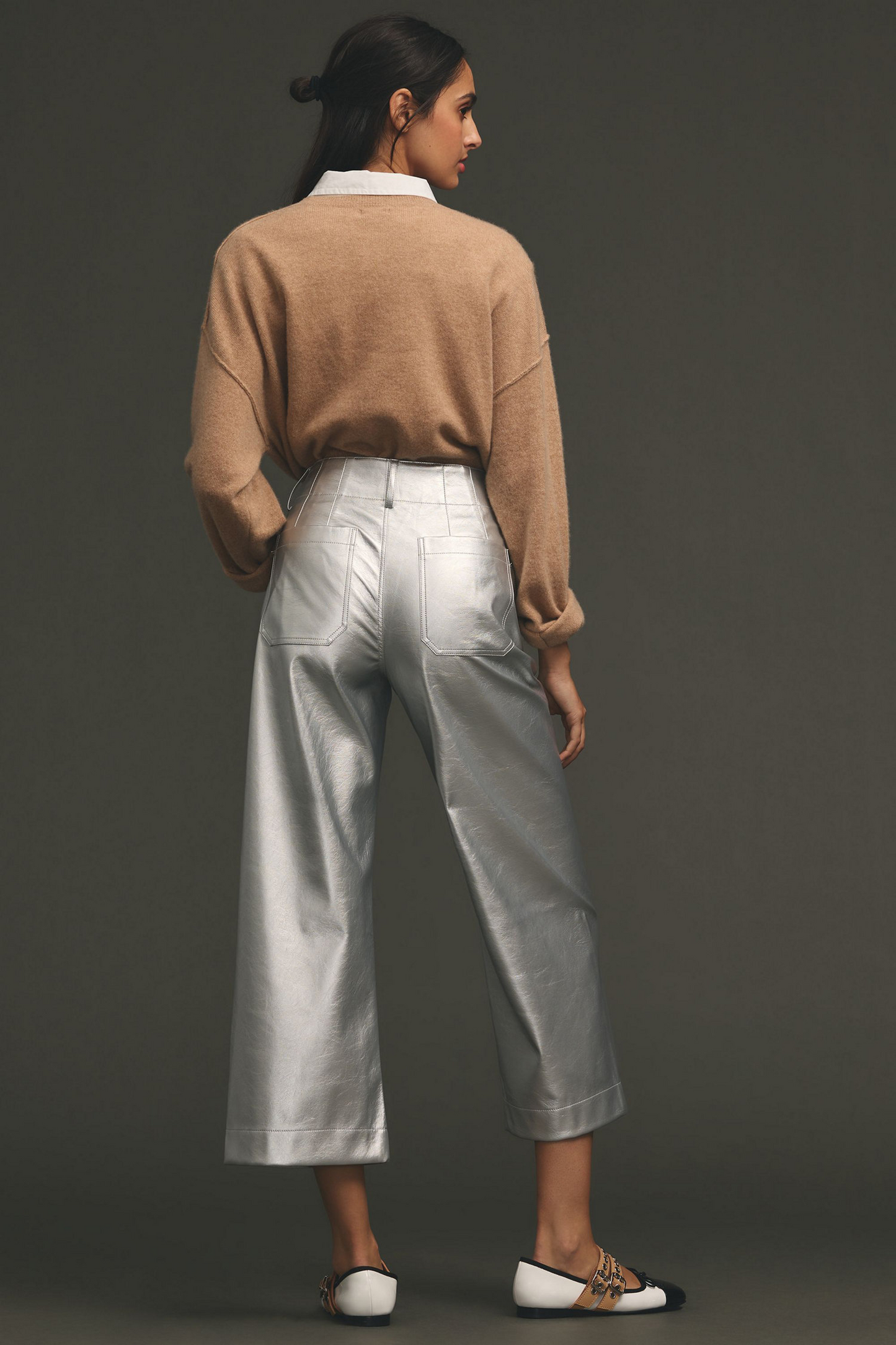 TANDUL Women Regular Fit Silver Faux Leather Trousers