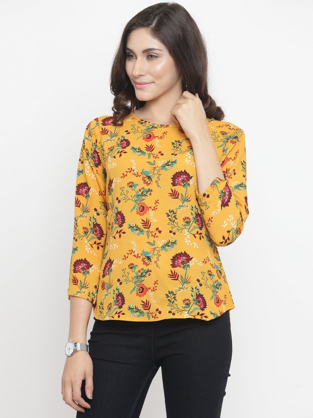 ZARVEY Casual 3/4 Sleeve Floral Print Women Multicolor Top