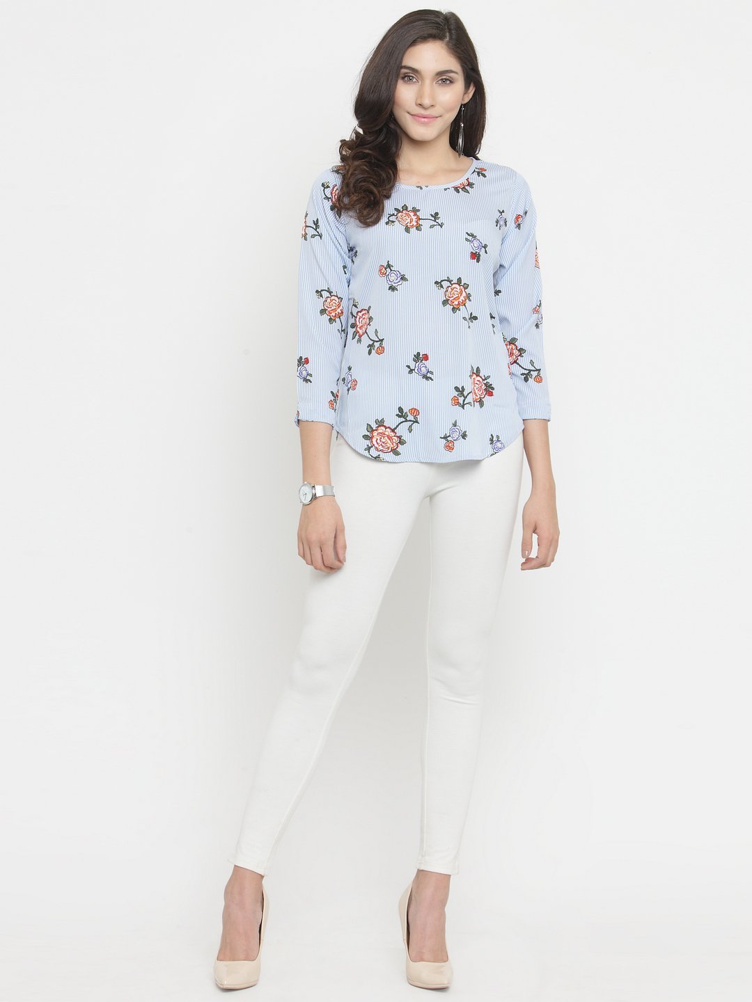 ZARVEY Casual 3/4 Sleeve Floral Print Women Multicolor Top