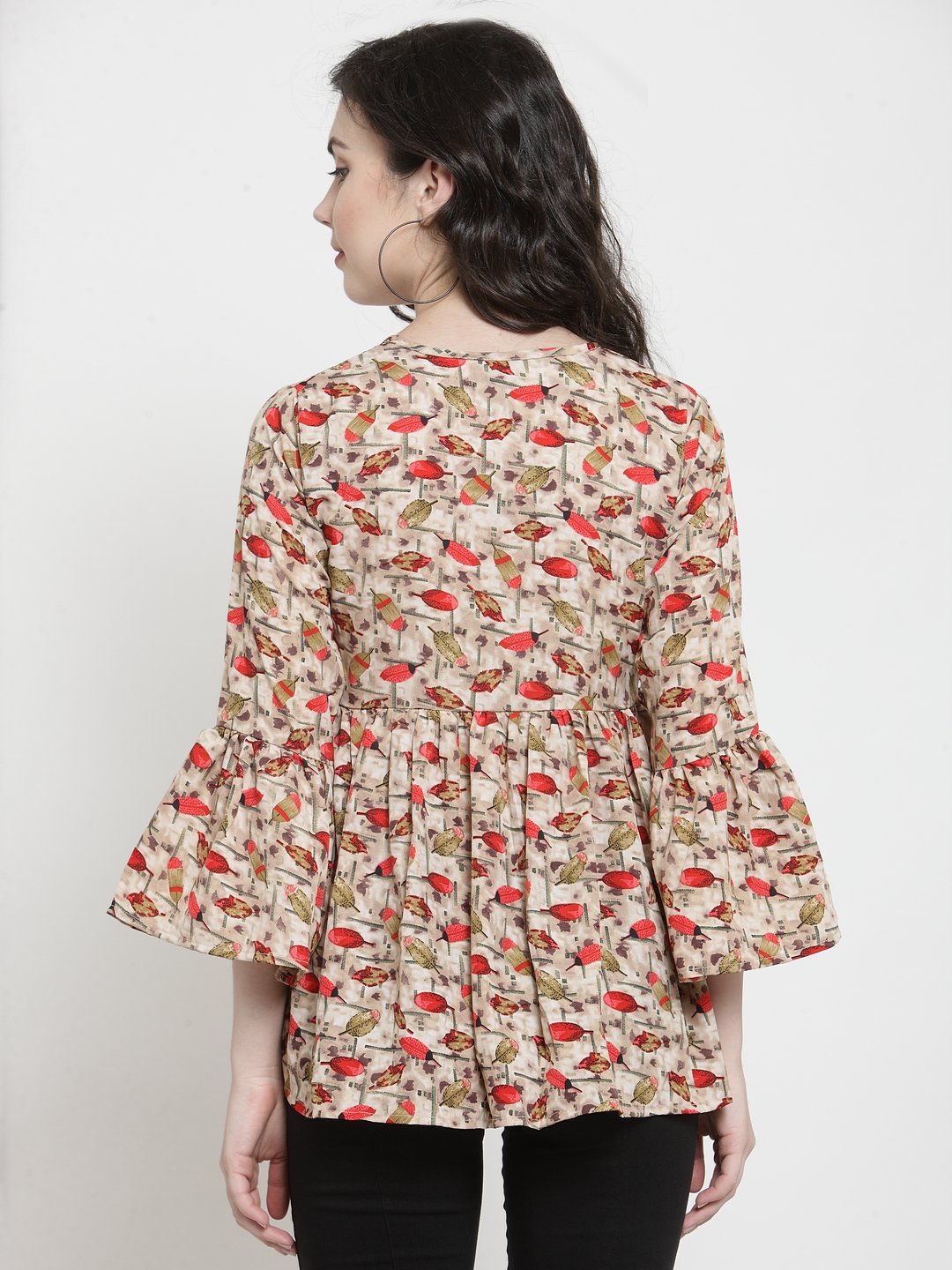 ZARVEY Casual Bell Sleeve Printed Women Multicolor Top