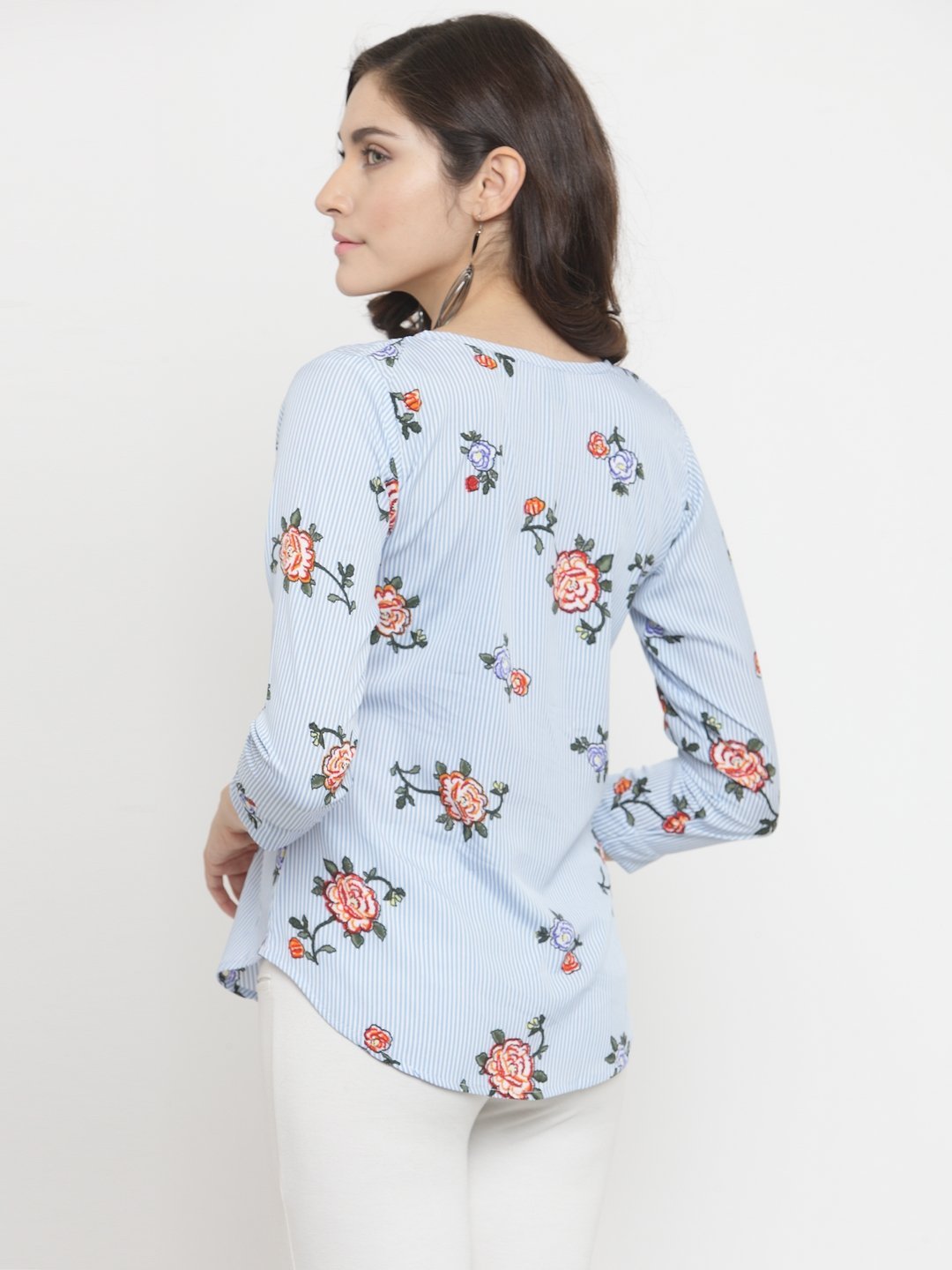 ZARVEY Casual 3/4 Sleeve Floral Print Women Multicolor Top