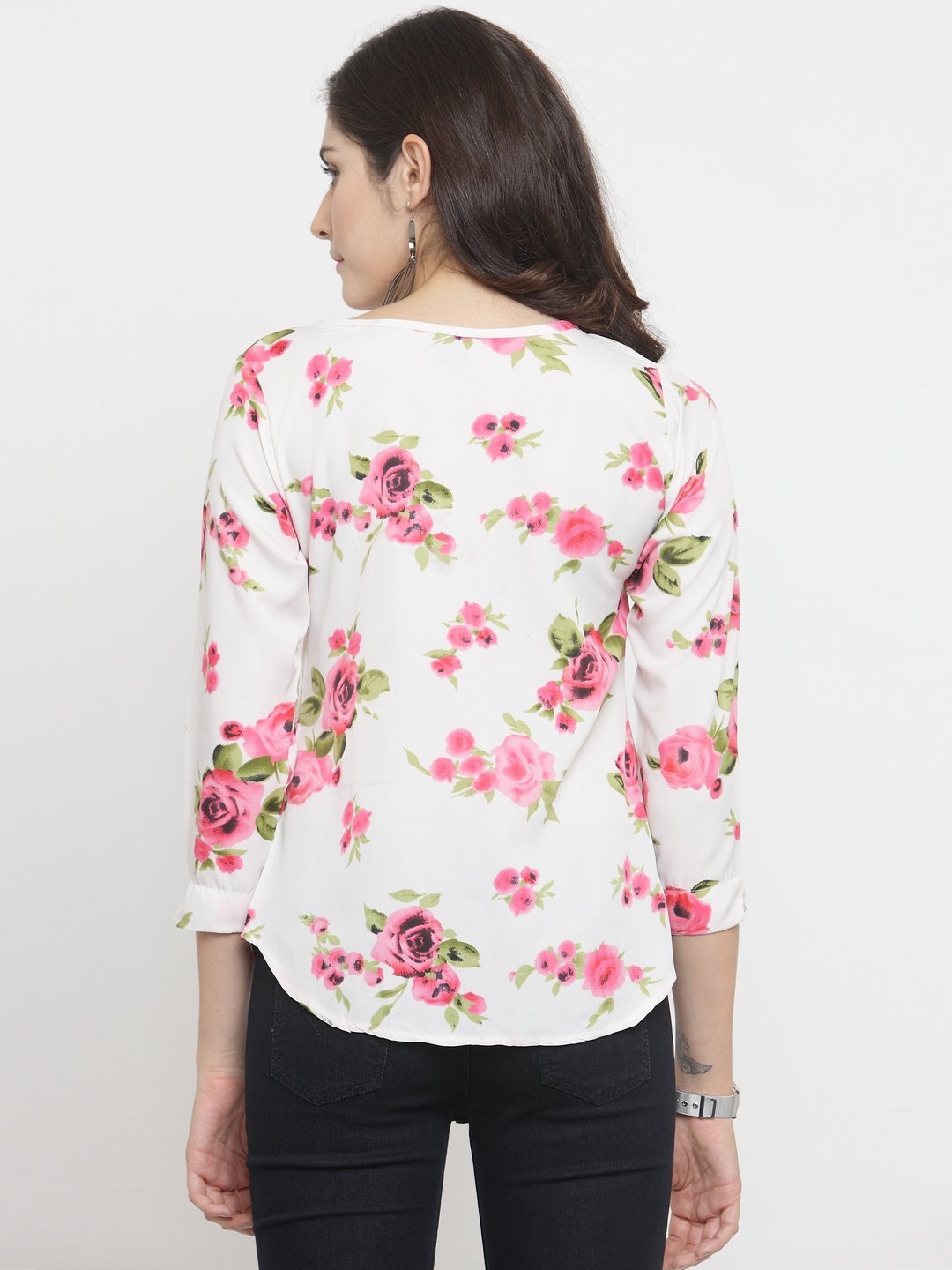 ZARVEY Casual 3/4 Sleeve Floral Print Women Multicolor Top