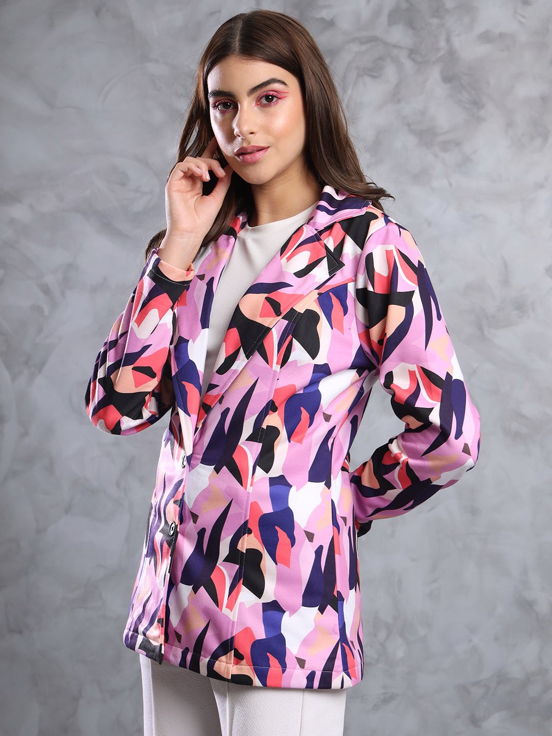 TANDUL FLEECE BLEND Printed Coat For Women