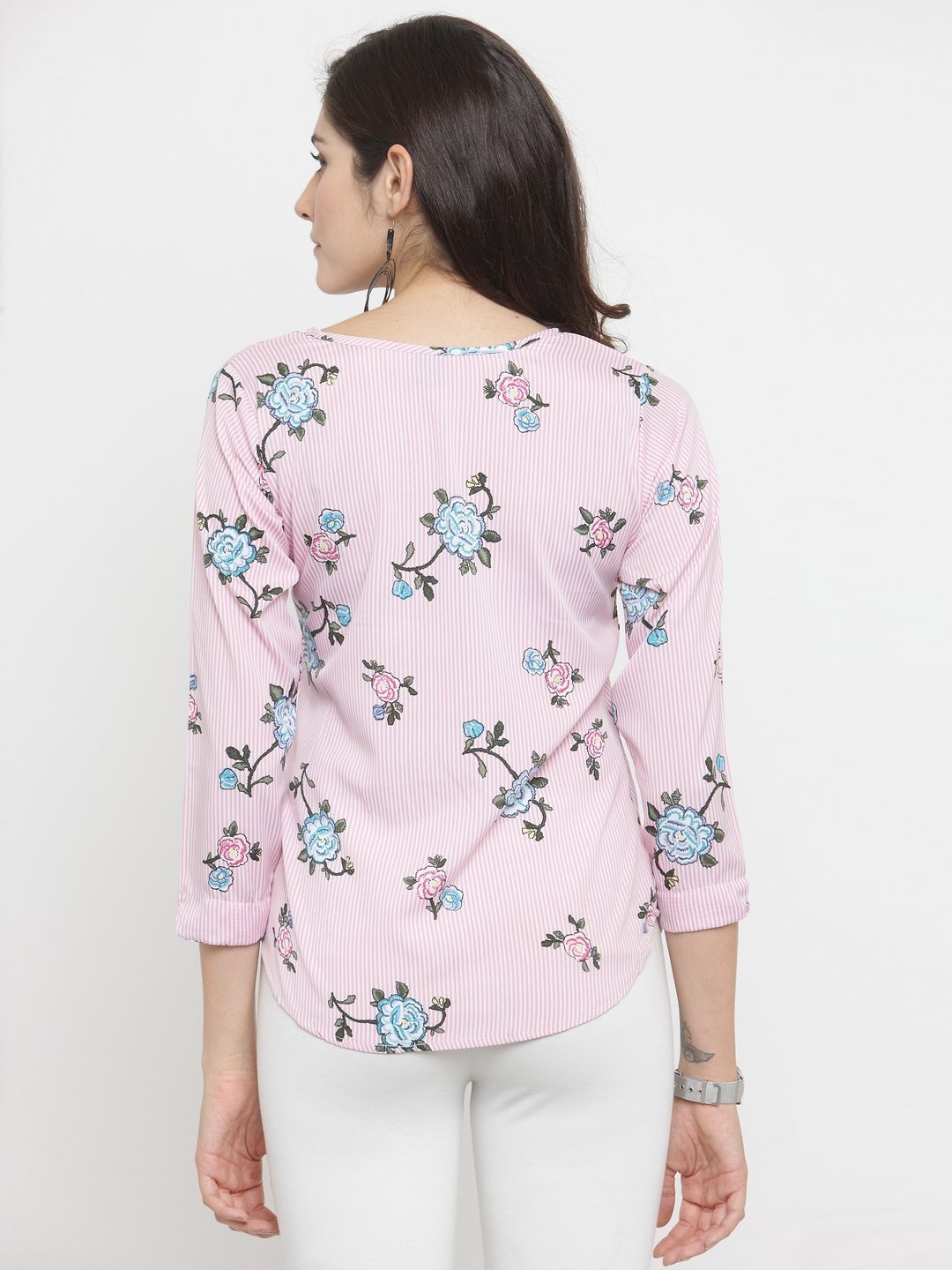 ZARVEY Casual 3/4 Sleeve Floral Print Women Multicolor Top