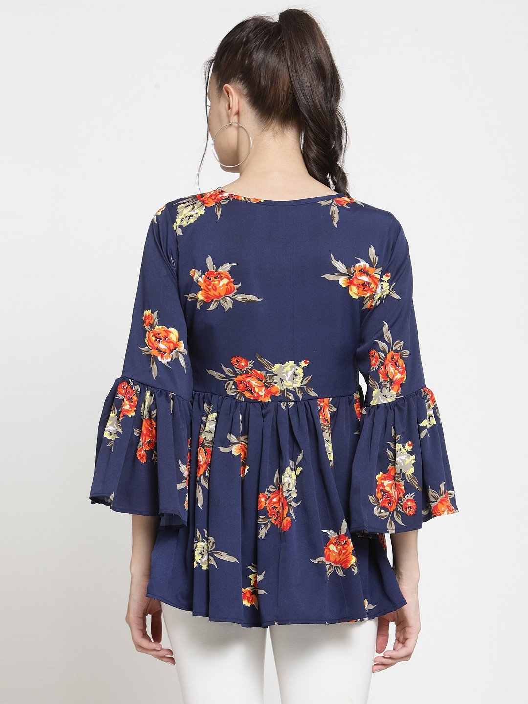 ZARVEY Casual Bell Sleeve Printed Women Multicolor Top