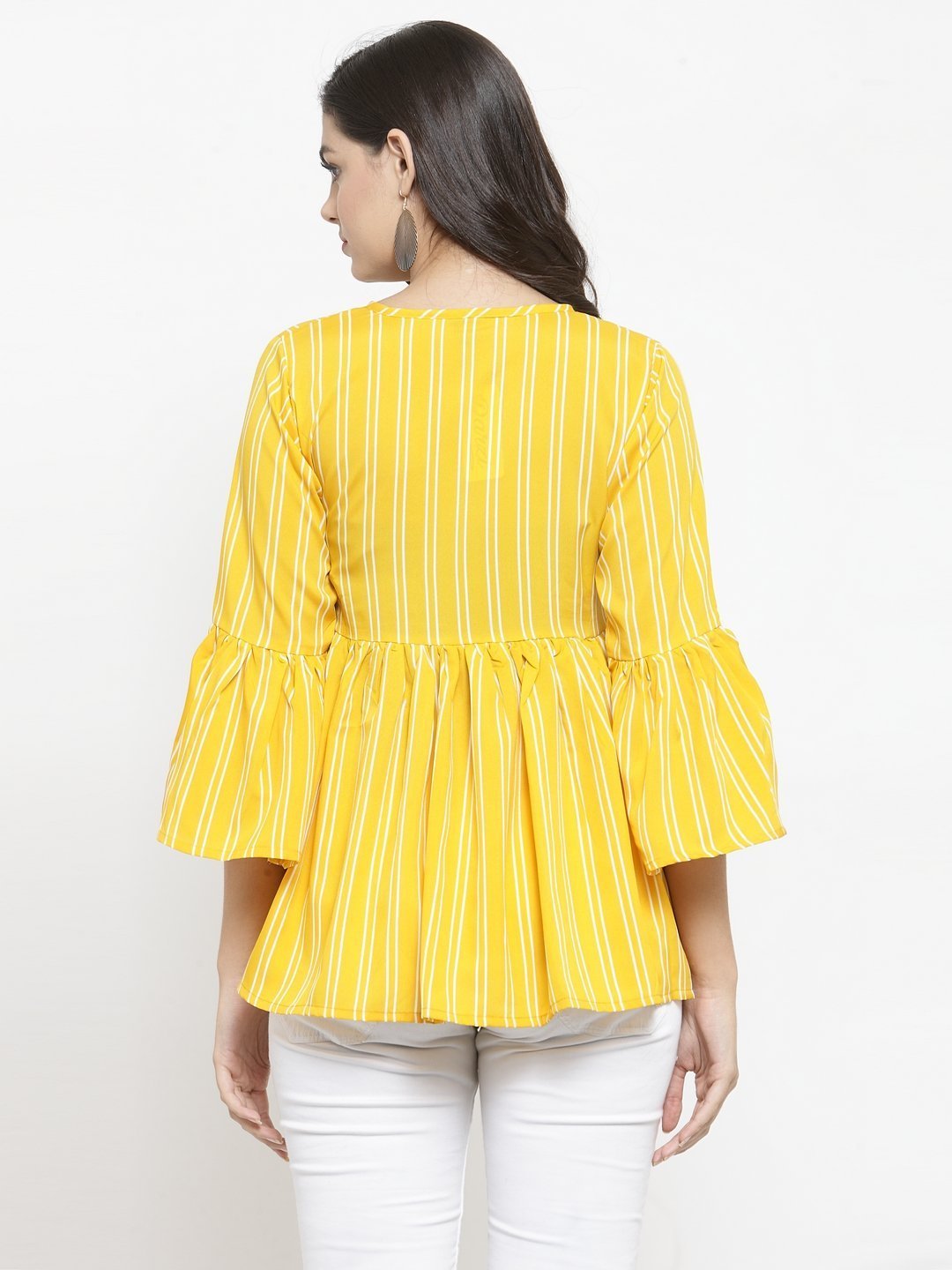 ZARVEY Casual Bell Sleeve Striped Women Yellow Top