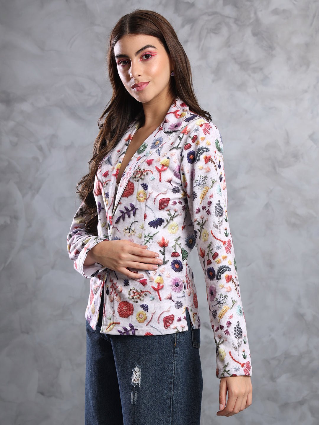 TANDUL FLEECE BLEND Printed Coat For Women