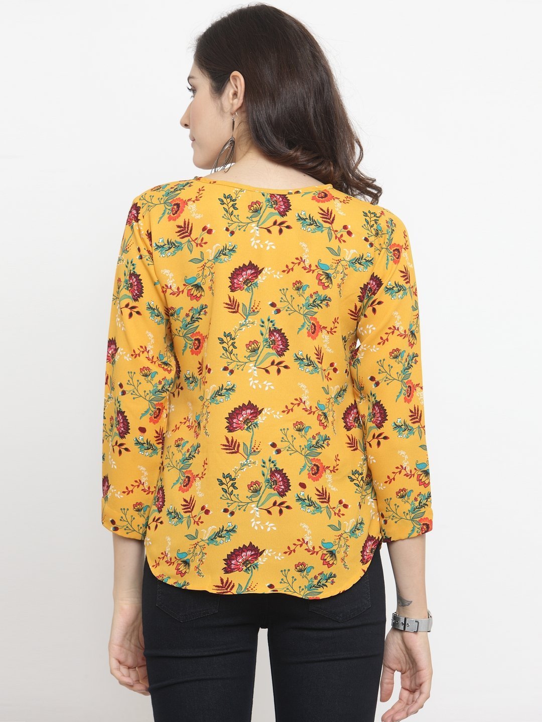 ZARVEY Casual 3/4 Sleeve Floral Print Women Multicolor Top