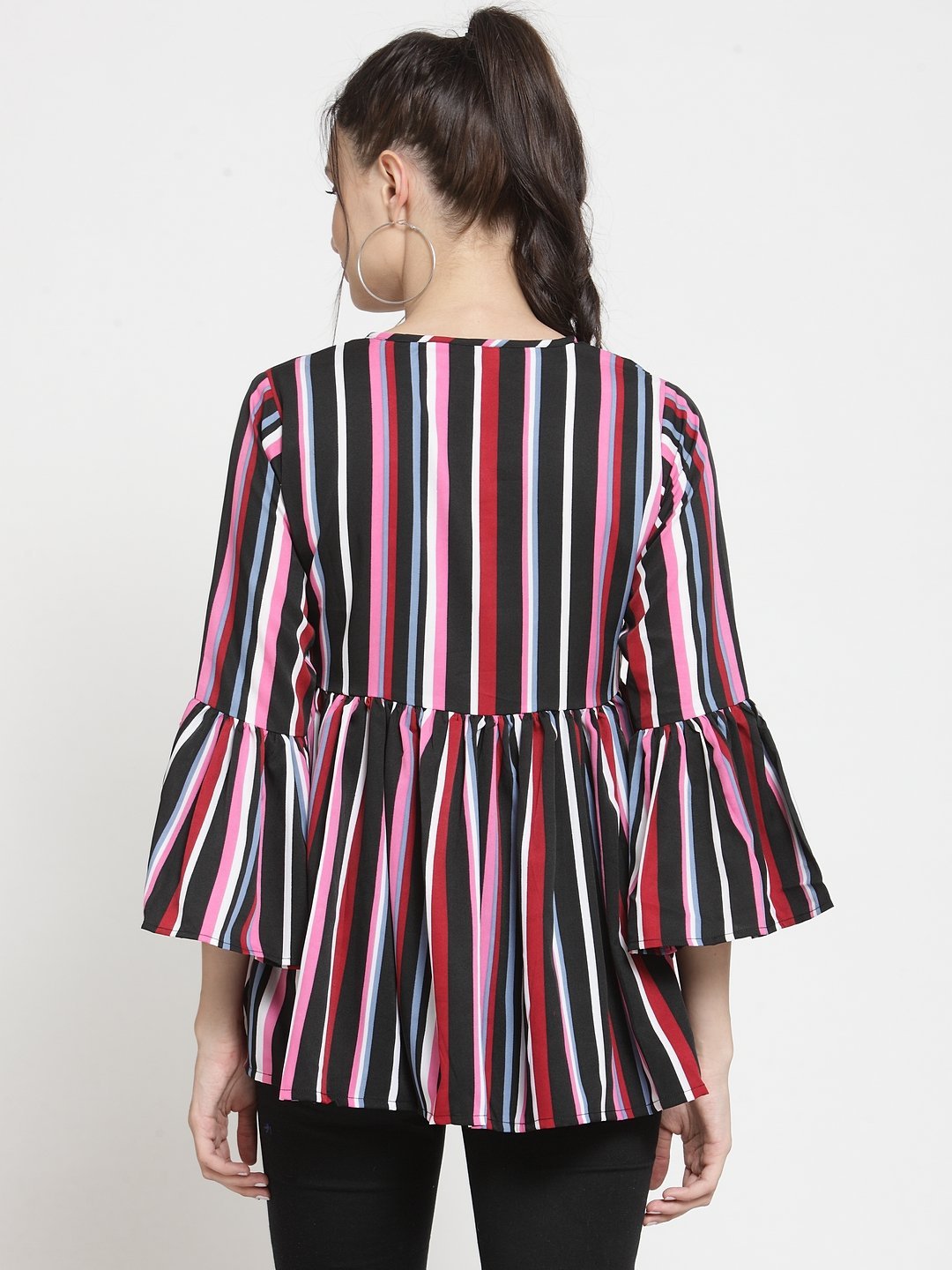 ZARVEY Casual Bell Sleeve Striped Women Multicolor Top