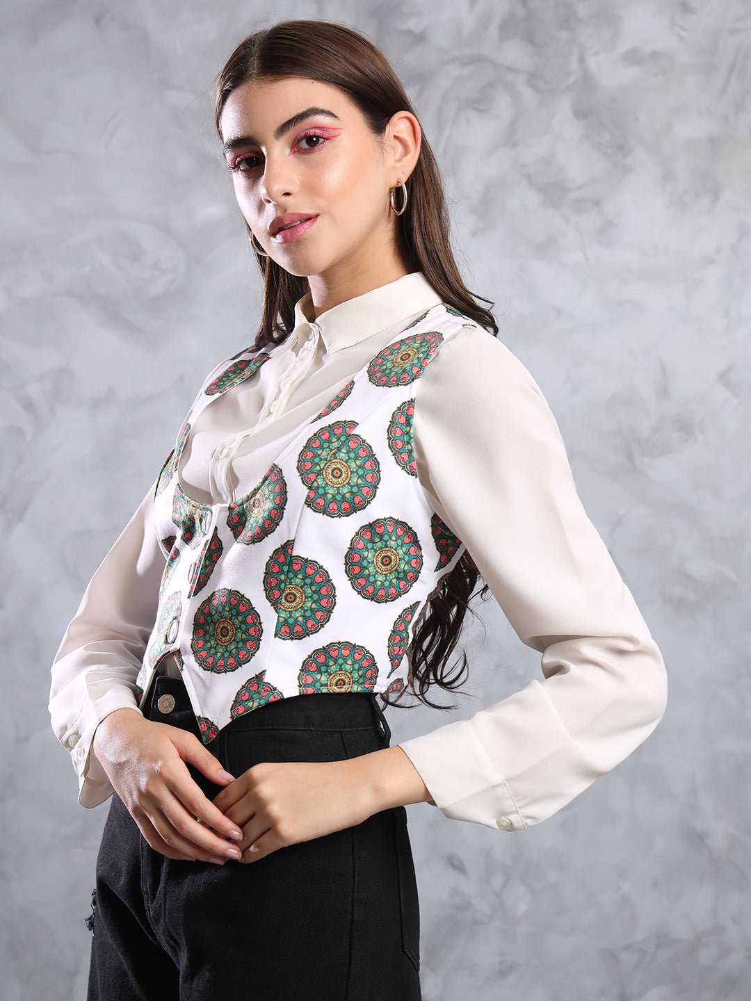 TANDUL FLEECE BLEND Printed Coat For Women
