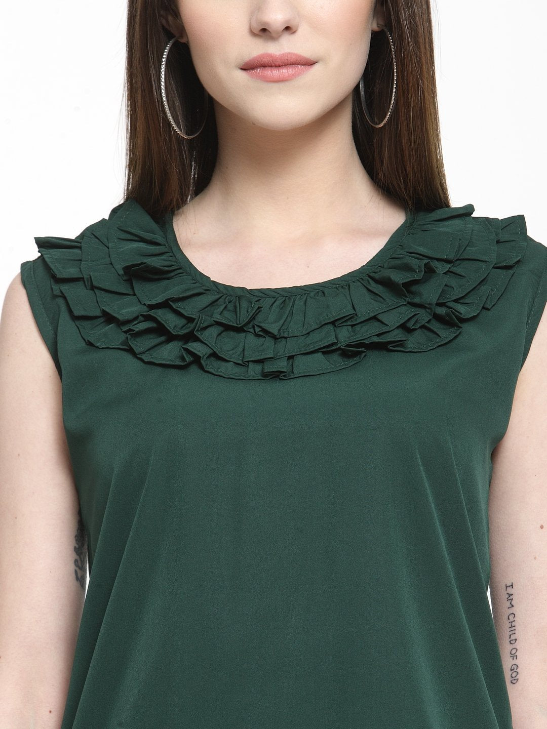 ZARVEY Casual No Sleeve Solid Women Dark Green Top