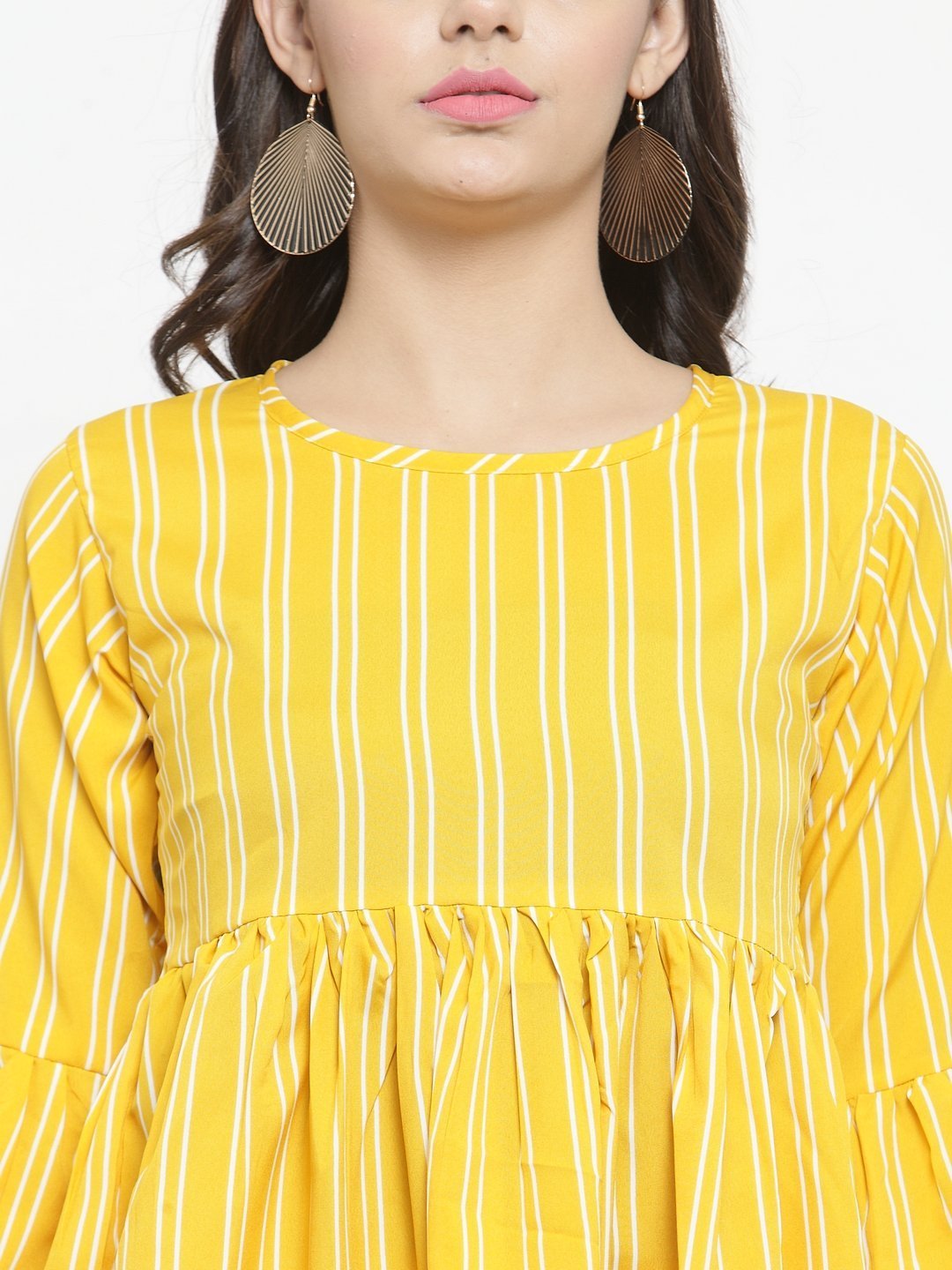 ZARVEY Casual Bell Sleeve Striped Women Yellow Top