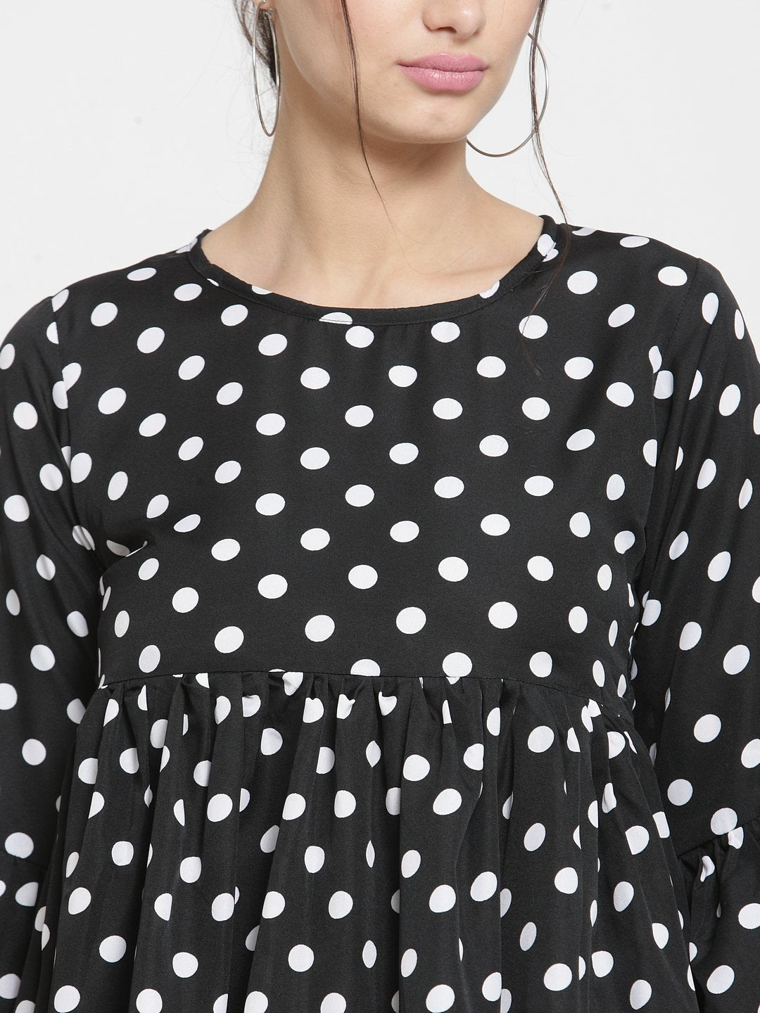 ZARVEY Casual Bell Sleeve Printed Women White, Black Top